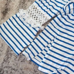 Paradise Bay cover up, beach pool top, blue and white, coastal design size large